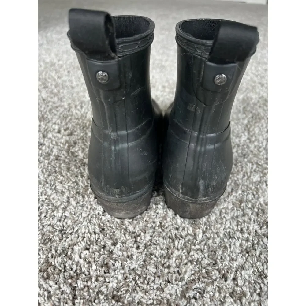 Hunter Women's Refined Black Ankle Biker Rain Boot Size 7